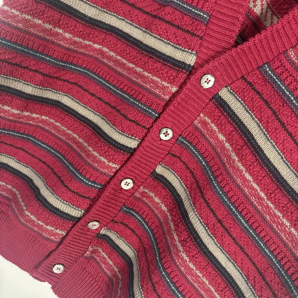 VTG 90s Firethorn Mens L Sweater Vest Red Striped Cotton Made in USA Grandpacore